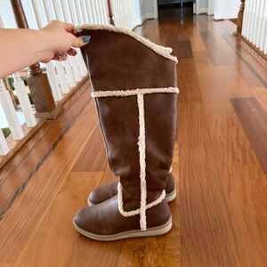 Chestnut Brown Faux-Shearling Tall Winter Boots